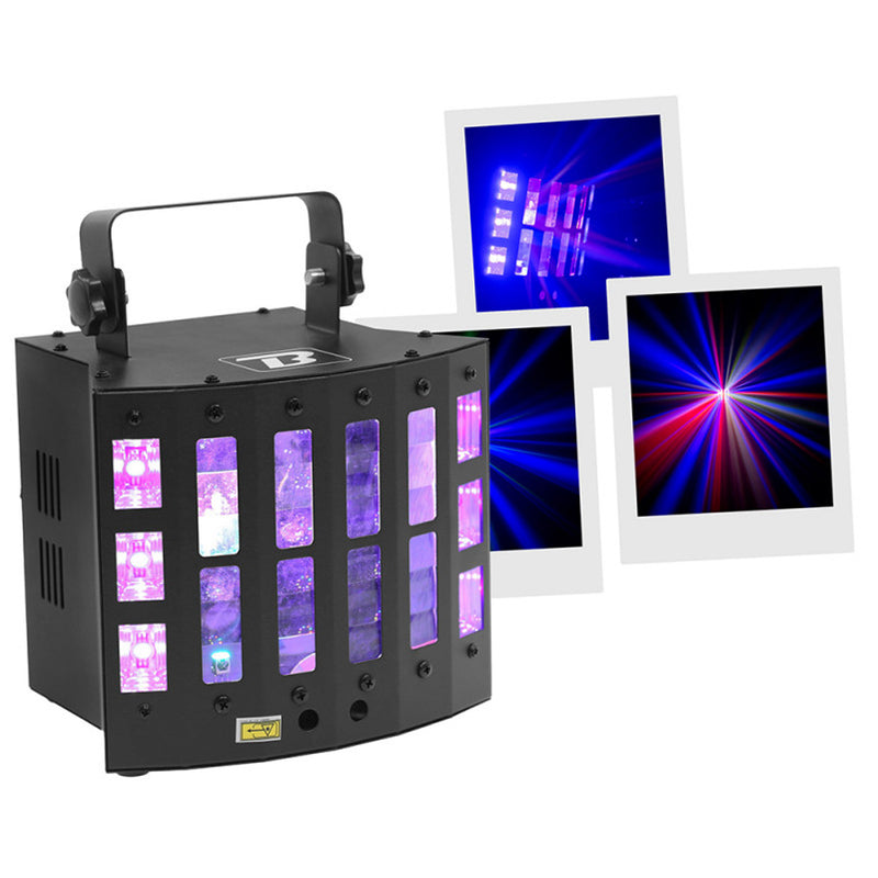 Boom Tone Dj DerbyFX Laser Strobo Set di luci 4-in-1 a 9LED RGBWAPY potenza 3W