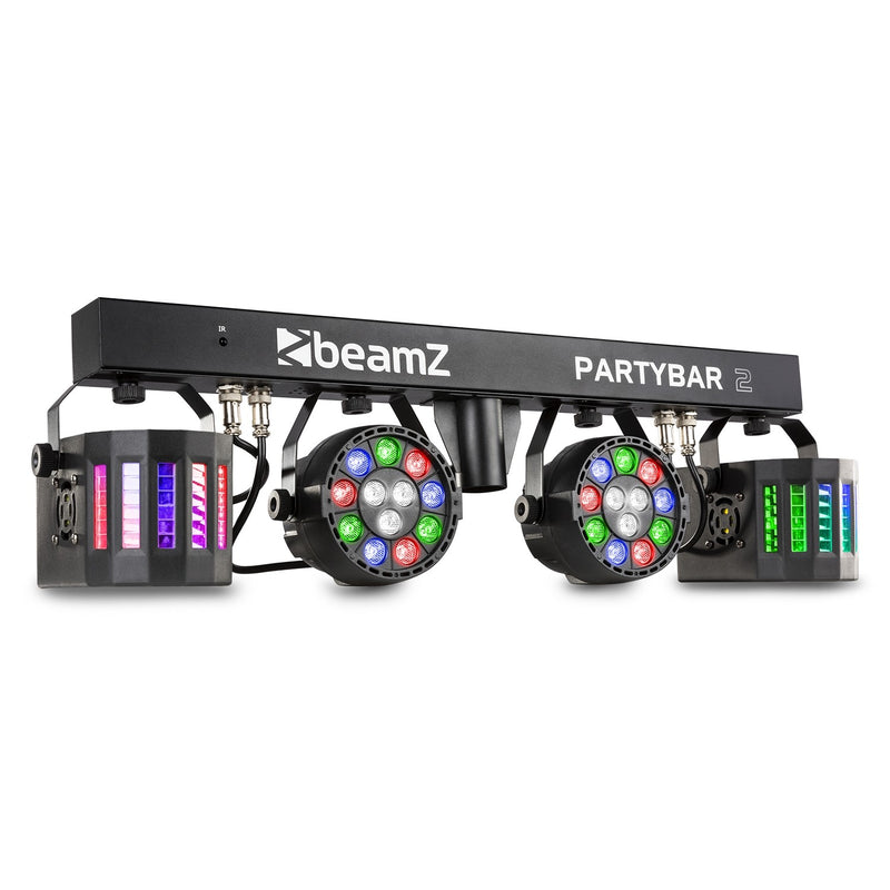 Beamz PartyBar2 Barra d'illuminazione 2PAR 12x1W RGBW 2 derby DMX IR + treppiedi