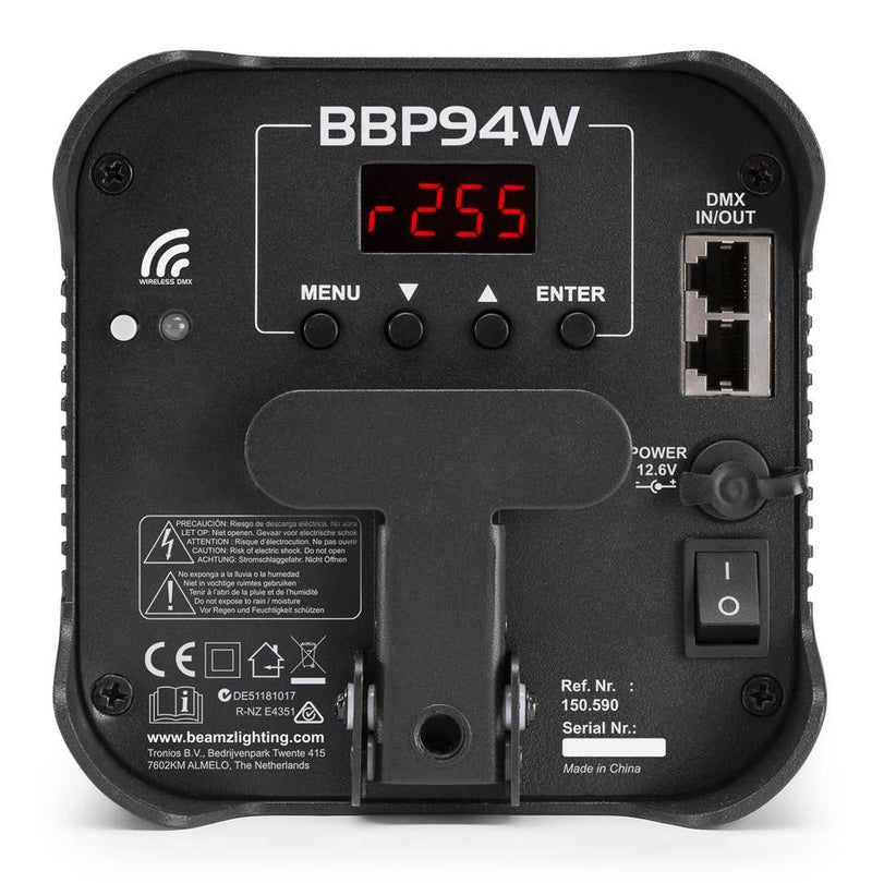 Beamz BBP94W Uplight Par 4x12W a batteria e ricevitore DMX wireless integrato