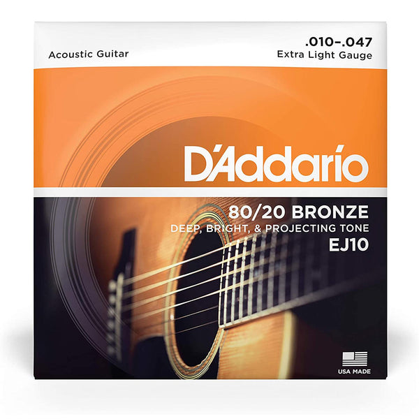 D'Addario EJ10 Extra Light 80/20 Corde x Chitarra Acustica 10-47 in Bronzo