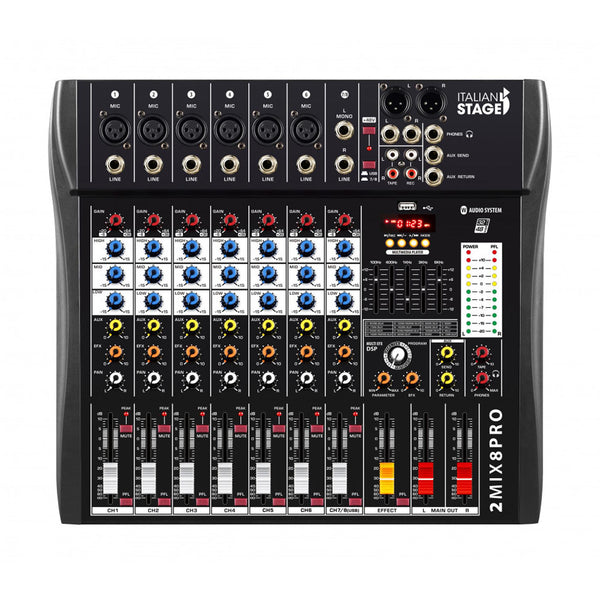 Italian Stage IS 2MIX8PRO Mixer audio stereo 8 canali + DSP Multi FX e Bluetooth