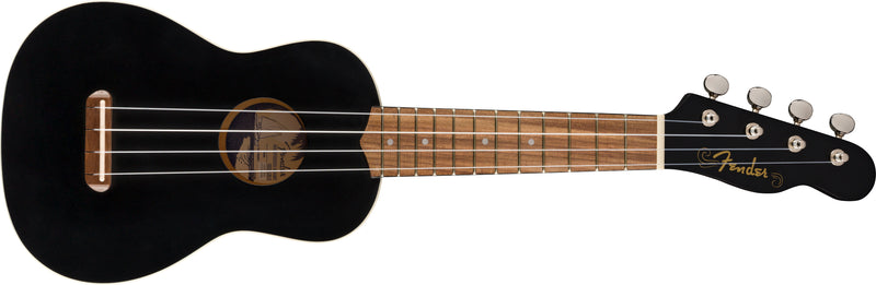 Fender Venice Soprano Uke Walnut Fingerboard Black profilo sottile manico a "C"