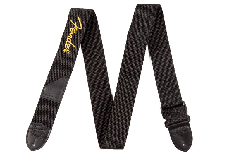 Fender Logo Strap Black/Yellow Logo Tracolla per chitarra, cinturino nero da 2"