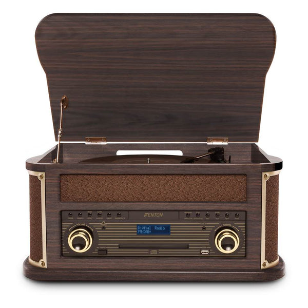 Fenton Memphis Vintage Record Player Dark Wood Giradischi multifunzionale
