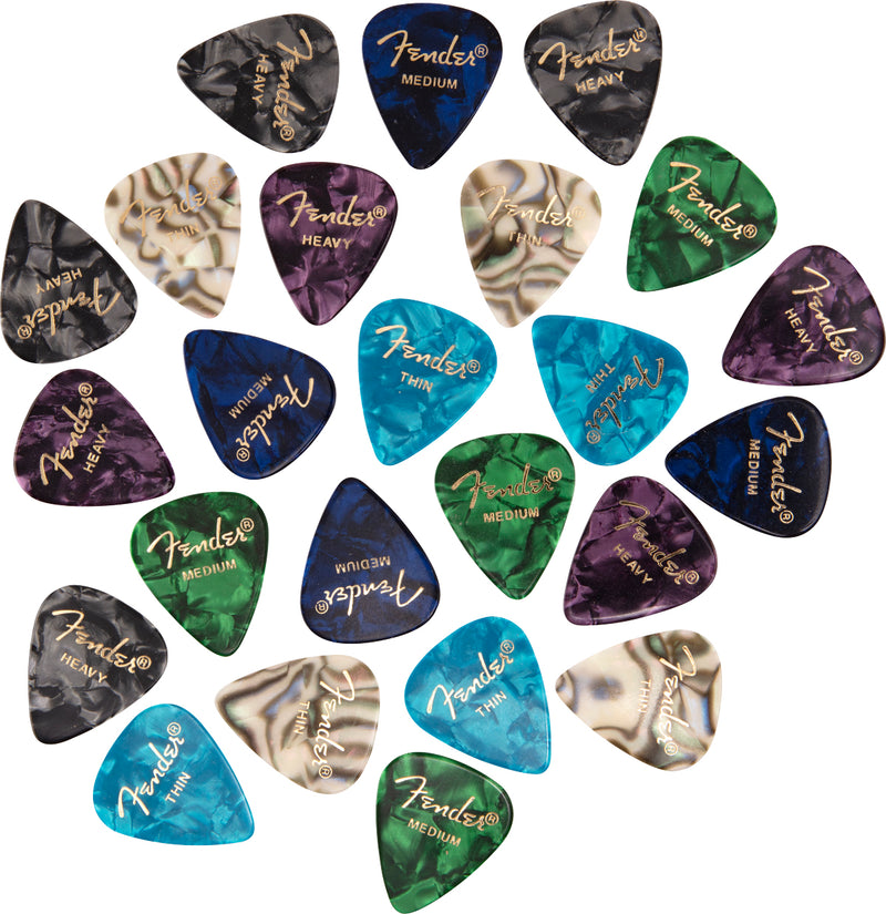 Fender 351 Shape Premium Picks -24 Count Pack Multi-Color di plettri corpo ampio