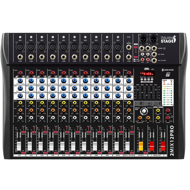 Italian Stage IS 2MIX12PRO Mixer audio a 12 canali + DSP Multi FX e Bluetooth