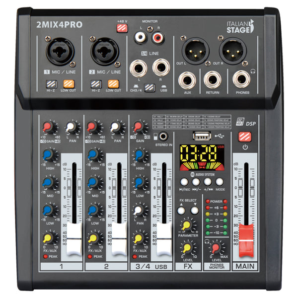 Italian Stage IS 2MIX4PRO Mixer audio stereo 4 canali + DSP Multi FX e Bluetooth