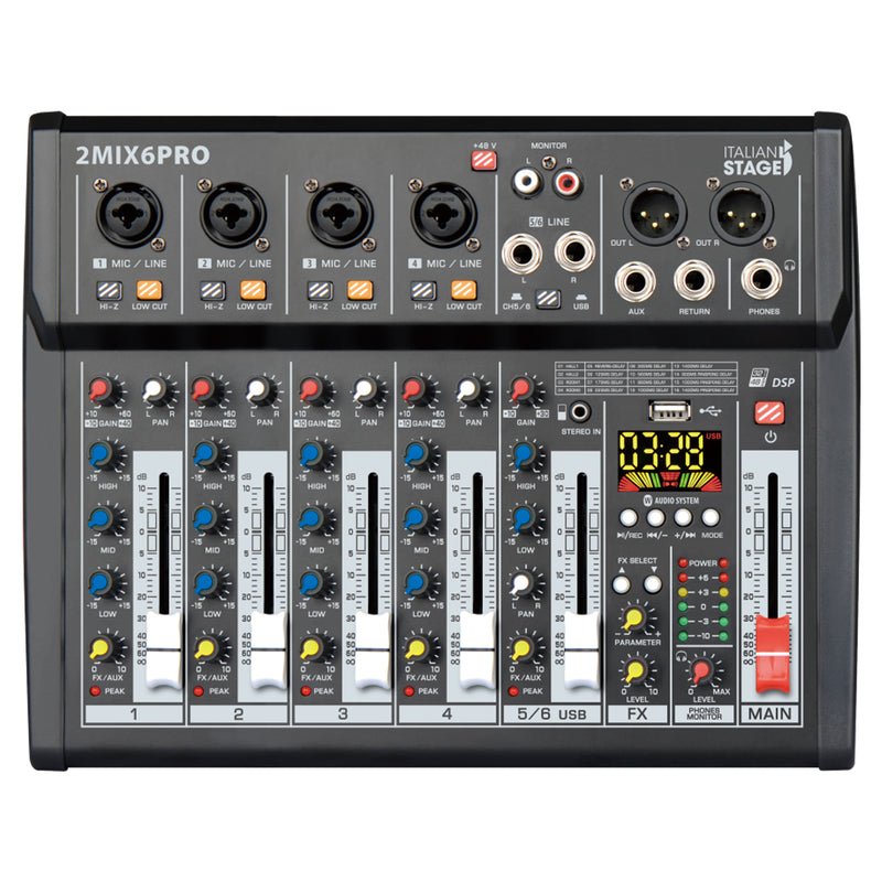 Italian Stage IS 2MIX6PRO Mixer audio stereo 6 canali + DSP Multi FX e Bluetooth