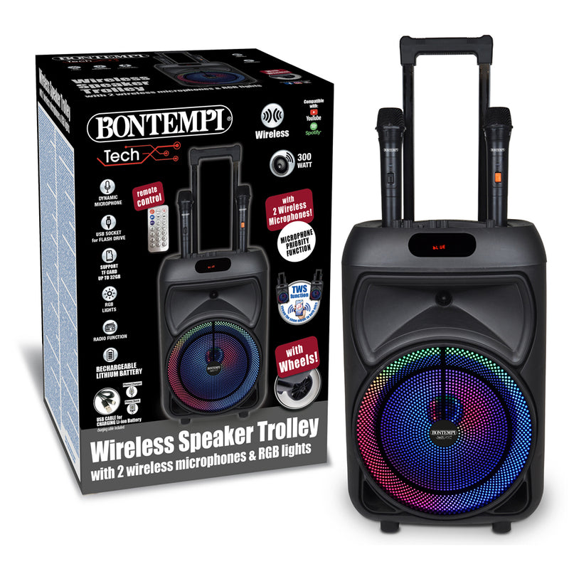 Bontempi 49 1090 Tech Trolley a Batteria Cassa Attiva con 2 Mic palmare wireless