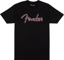 Fender T-Shirt XL con Logo Fender Spaghetti a Scacchi Ondulato, Nero