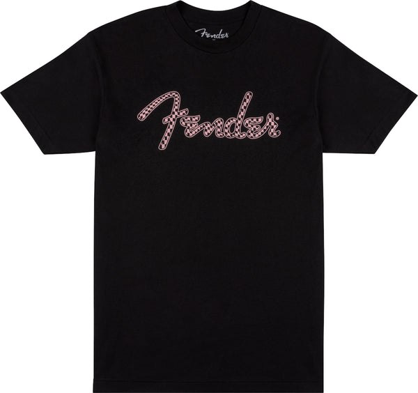 Fender T-Shirt XL con Logo Fender Spaghetti a Scacchi Ondulato, Nero