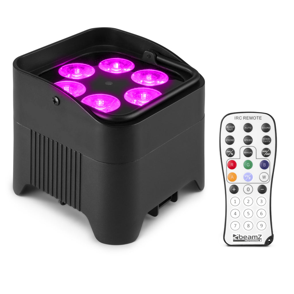 Beamz BBP96S Uplight Par Led WDMX IRC 6Led x12w RGBAW-UV batteria e wi