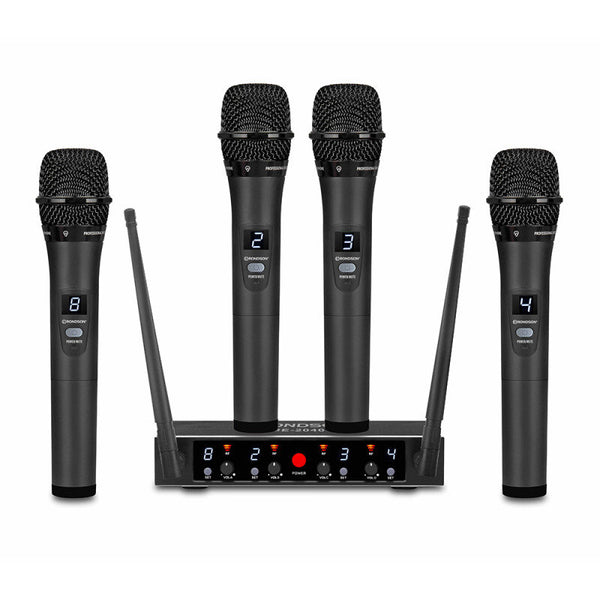 Rondson BE-2040-4MIC Sistema microfonico wireless con 4 Palmari, Nero