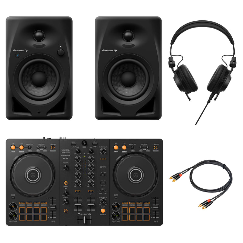 Pioneer Dj DDJ-FLX4 Controller + Casse DM-40D-BT-BLK + HDJ-CX-K Cuffia + Cavo