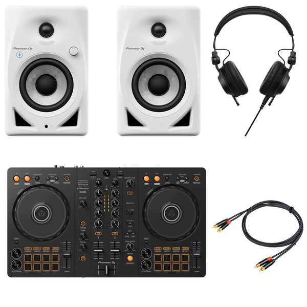Pioneer Dj DDJ-FLX4 Controller + Casse DM-40D-BT-WHT + HDJ-CX-K Cuffia + Cavo