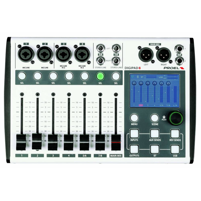 Proel DIGIPAD8 Mixer Digi contr. App 7 fader motor. Bluetooth USB Display touch