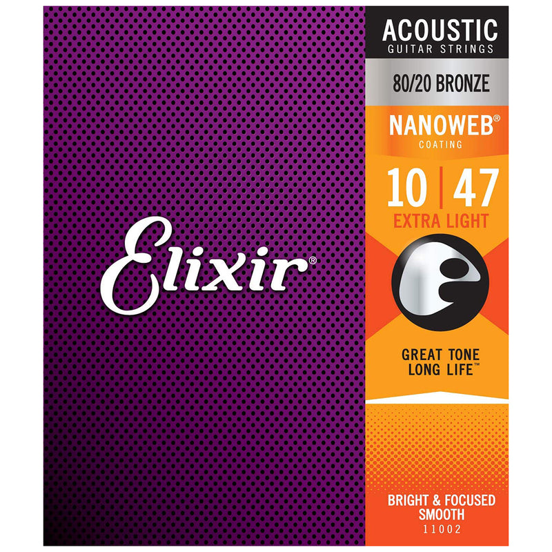 Elixir 11002 Nanoweb Extra Light Ac. Br. Set 6 Corde x Chitarra Acustica 010-047