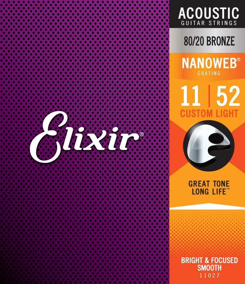 Elixir 11027 Nanoweb Custom Light A. B. Set 6 Corde x Chitarra Acustica 011-052