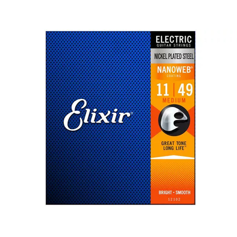 Elixir 12102 Nanoweb Medium Electric Set 6 Corde x Chitarra Elettrica 011-049