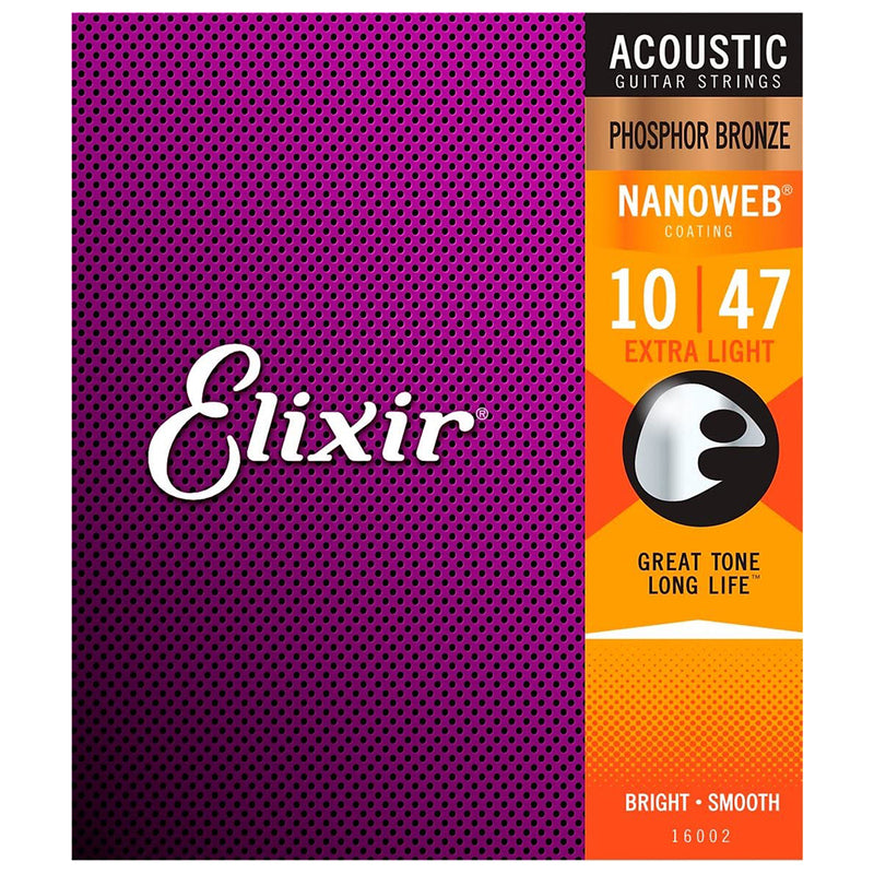 Elixir 16002 Nanoweb Extra Light Ac. Ph. Br. 6 Corde x Chitarra Acustica 010-047