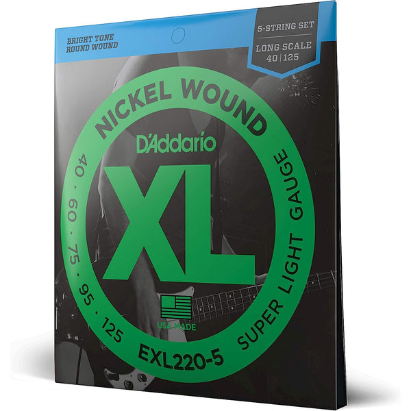 D'Addario EXL220-5 Super Light 40-125 Corde per Basso a 5 corde rivestite Nickel