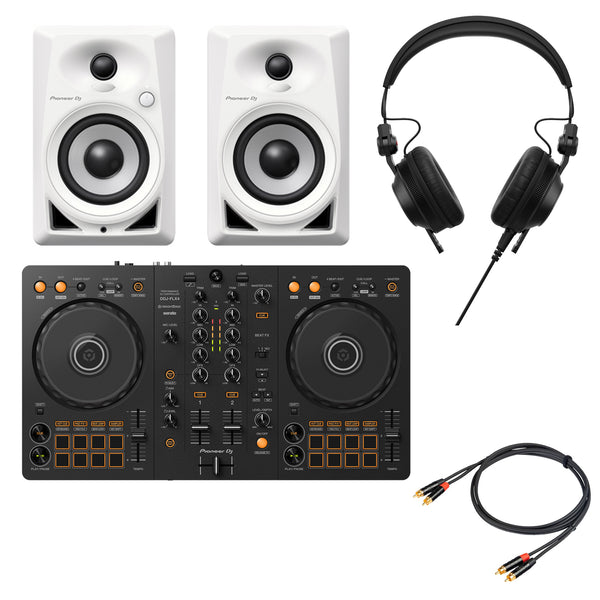 Pioneer Dj DDJ-FLX4 Controller + Casse DM-40D-WHT + HDJ-CX-K Cuffia + Cavo RCA