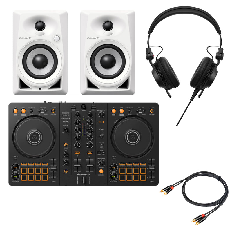 Pioneer Dj DDJ-FLX4 Controller + Casse DM-40D-WHT + HDJ-CX-K Cuffia + Cavo RCA