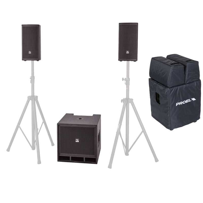 Proel LT812A Sistema Pro Attivo 2Diffusori +Subwoofer 4ruote 1600w picco + Cover