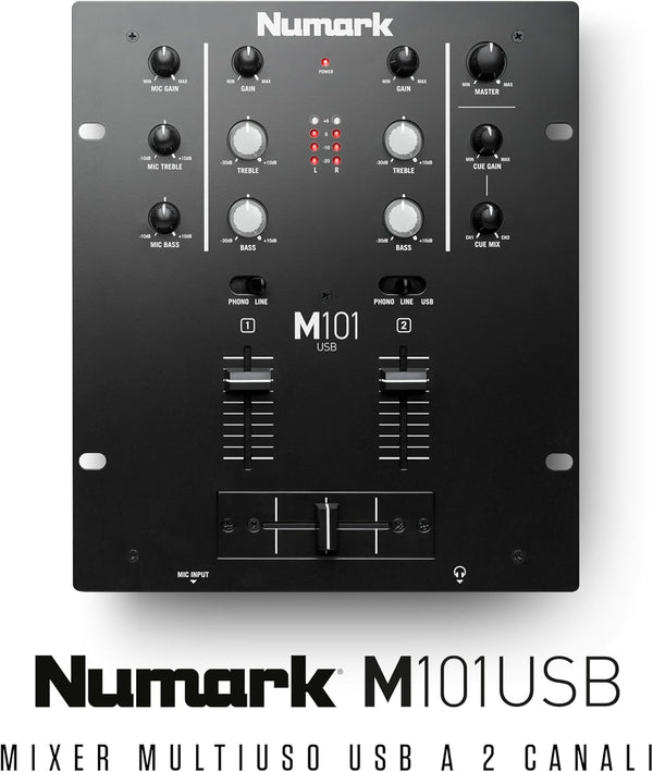 Numark M101 USB Mixer Pro x Dj 2 canali, con connessione USB per computer, Nero