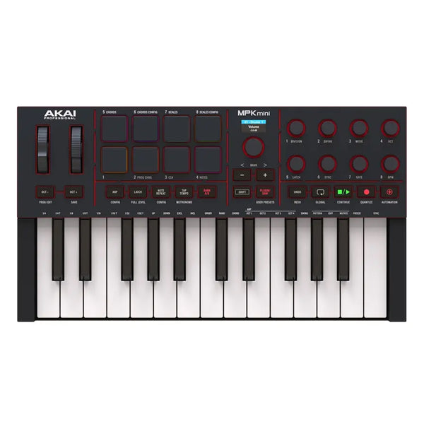 Akai MPK Mini Play MKIV Mini Tastiera Controller Midi 25T, USB e 8 Pad MPC, Nero