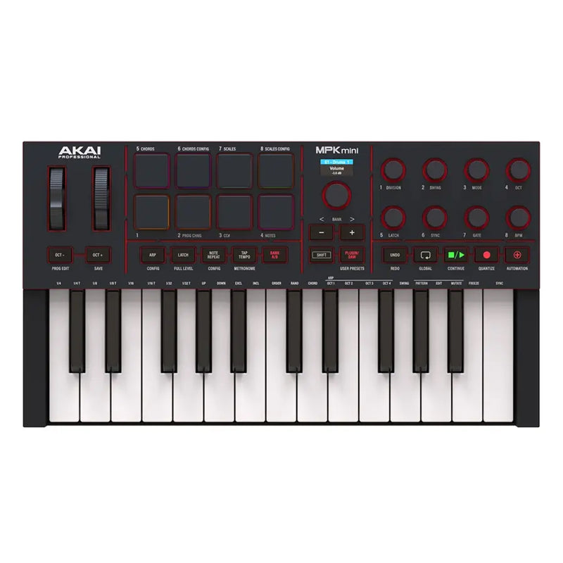 Akai MPK Mini Play MKIV Mini Tastiera Controller Midi 25T, USB e 8 Pad MPC, Nero