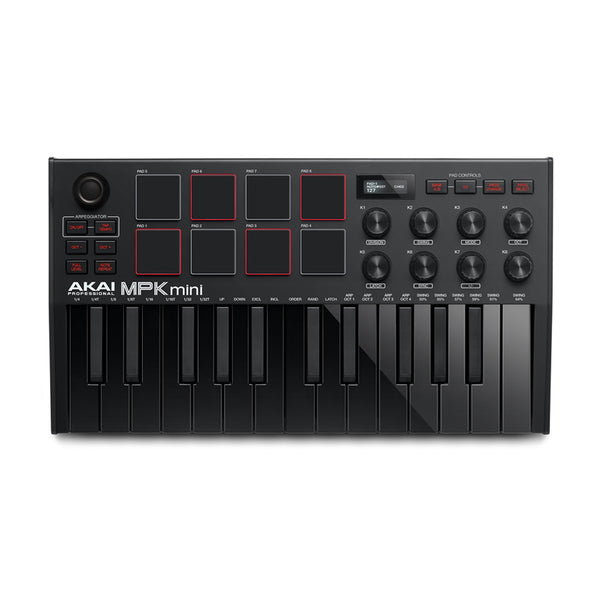 Akai MPK Mini MKIII Mini Tastiera Controller 25Tasti MIDI USB 8 Drum Pad, Black