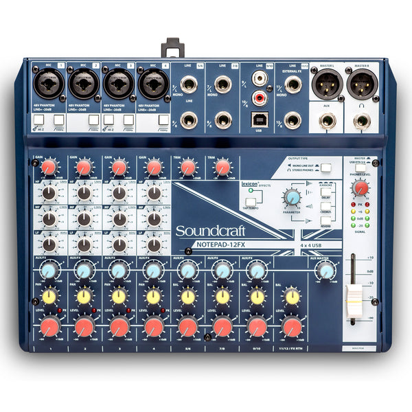 Soundcraft NOTEPAD-12FX Mixer USB 12C 4Mic In alimentazione Phantom EFX Digitali