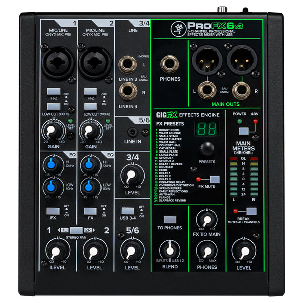 Mackie PROFX6V3 Mixer USB 6 Canali effetti professionali x live home recording