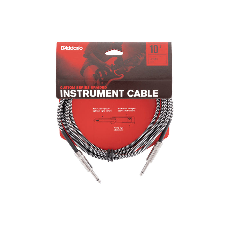 D'Addario PW-BG-10BG Cavo audio intrecciato x chitarra Jack Mono 6.3 Lung.3.05mt