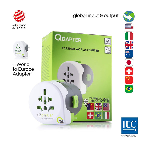 Q2 Power Qdapter 360 Adattatore Universale da Viaggio, Presa a Terra WLD a EU