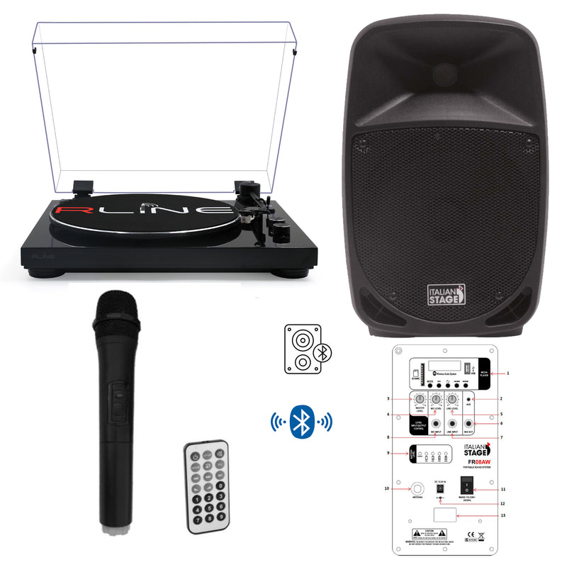 Redline RLTN11GB Giradischi cinghia Bluetooth Nero L. + IS FRX08AW Diffusore 60w