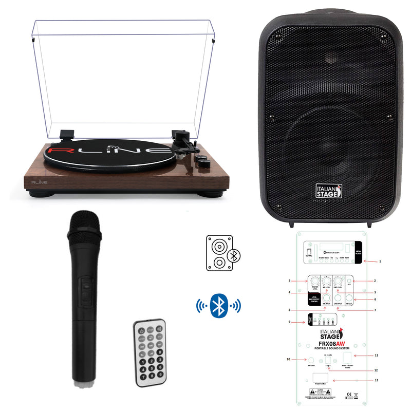 Redline RLTN11GWLN Giradischi cinghia Bluetooth Noce L.+IS FRX08AW Diffusore 60w