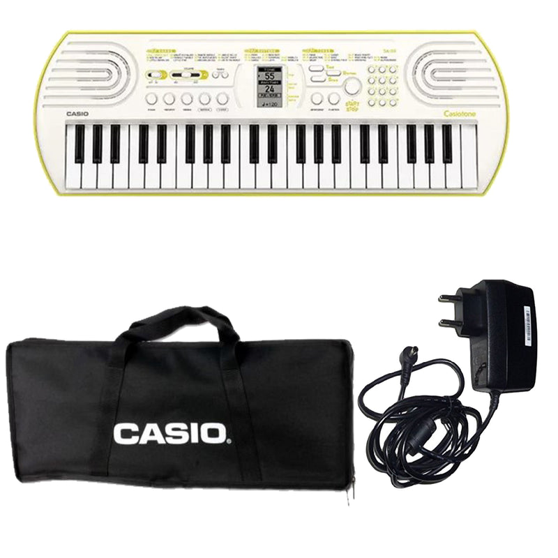 Casio SA-80 Mini Tastiera a 44 tasti, Bianco/Giallo Limone + Bag + Alimentatore