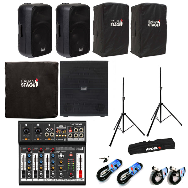 Italian Stage IS SPX12A 2Casse 400w+S115A Subwoofer+ 2MIX4FXU+Cover+Stativi+Cavi