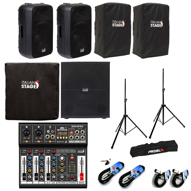 Italian Stage IS SPX12A 2Casse 400w+S115A Subwoofer+ 2MIX4FXU+Cover+Stativi+Cavi