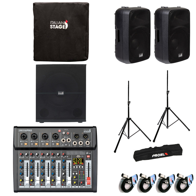 Italian Stage IS SPX15A 2Casse 400w+S118A Subwoofer+ 2MIX6PRO+Cover+Stativi+Cavi