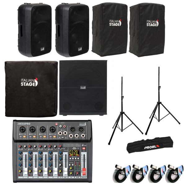 Italian Stage IS SPX15A 2Casse 400w+S118A Subwoofer+ 2MIX6PRO+Cover+Stativi+Cavi