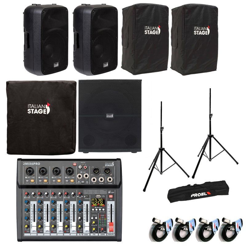 Italian Stage IS SPX15A 2Casse 400w+S118A Subwoofer+ 2MIX6PRO+Cover+Stativi+Cavi