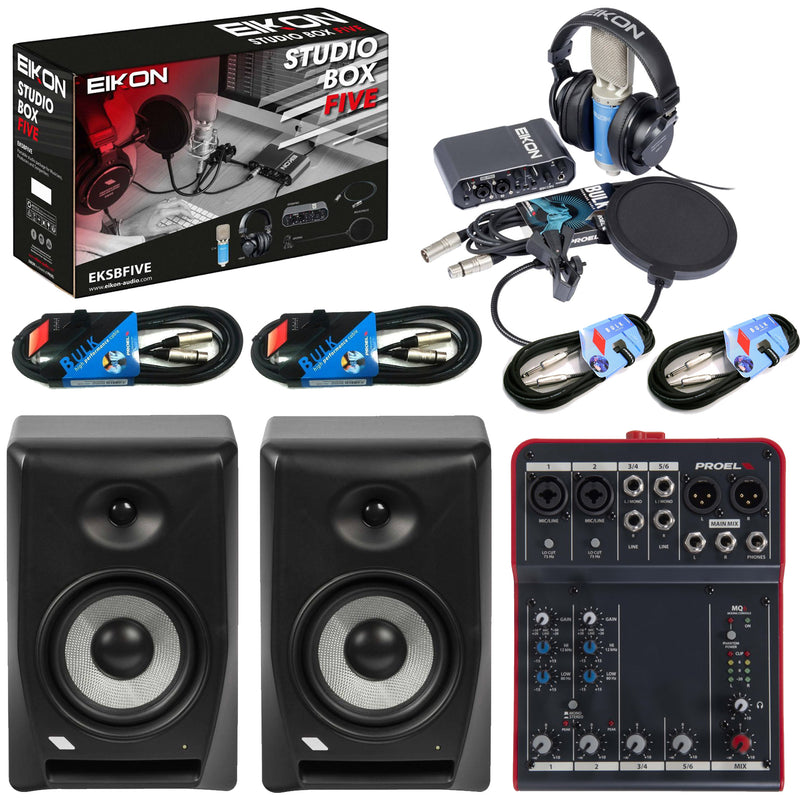 Proel EIKON STUDIO BOX FIVE Kit Cuffia+Mic+Sch. Audio+EK8NF Casse+MQ6 Mixer+Cavi