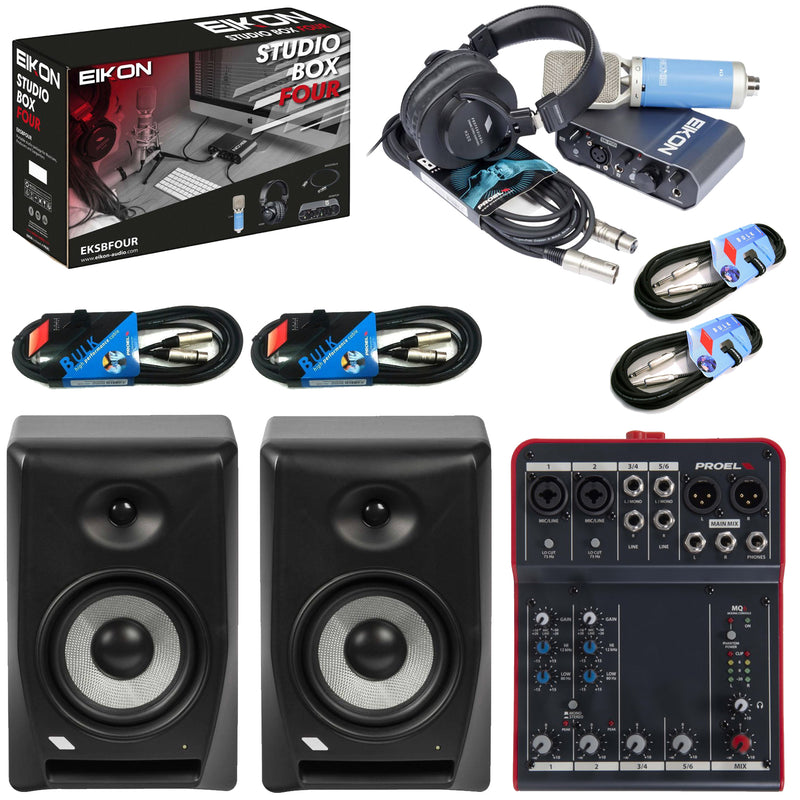 Proel EIKON STUDIO BOX FOUR Kit Cuffia+Mic+Sch. Audio+EK6NF Casse+MQ6 Mixer+Cavi