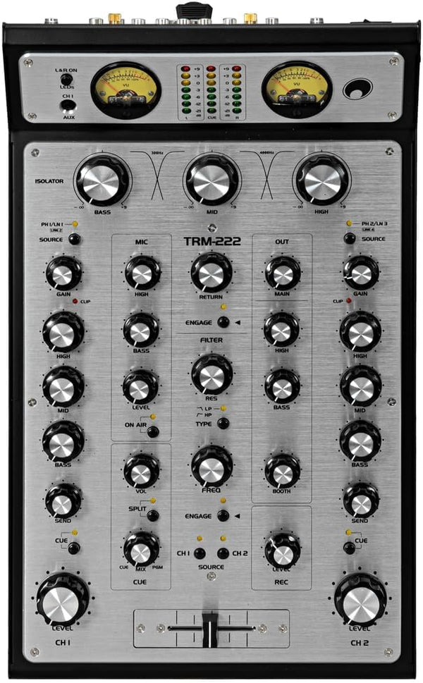 Omnitronic TRM-222 Mixer Dj rotativo 2C isolat. freq. 3 bande filt. VCF FX Loop
