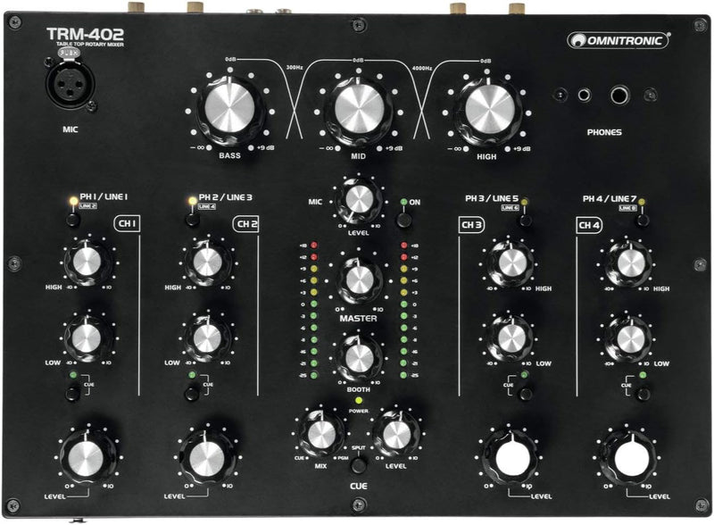 Omnitronic TRM-402 Mixer Dj rotativo 4C con isolatore di frequenza a 3 bande