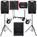 Proel V15PLUS 2Casse 600w +S18A Subwoofer+MQ10FX Mixer+Carrello+Bag+Stativi+Cavi
