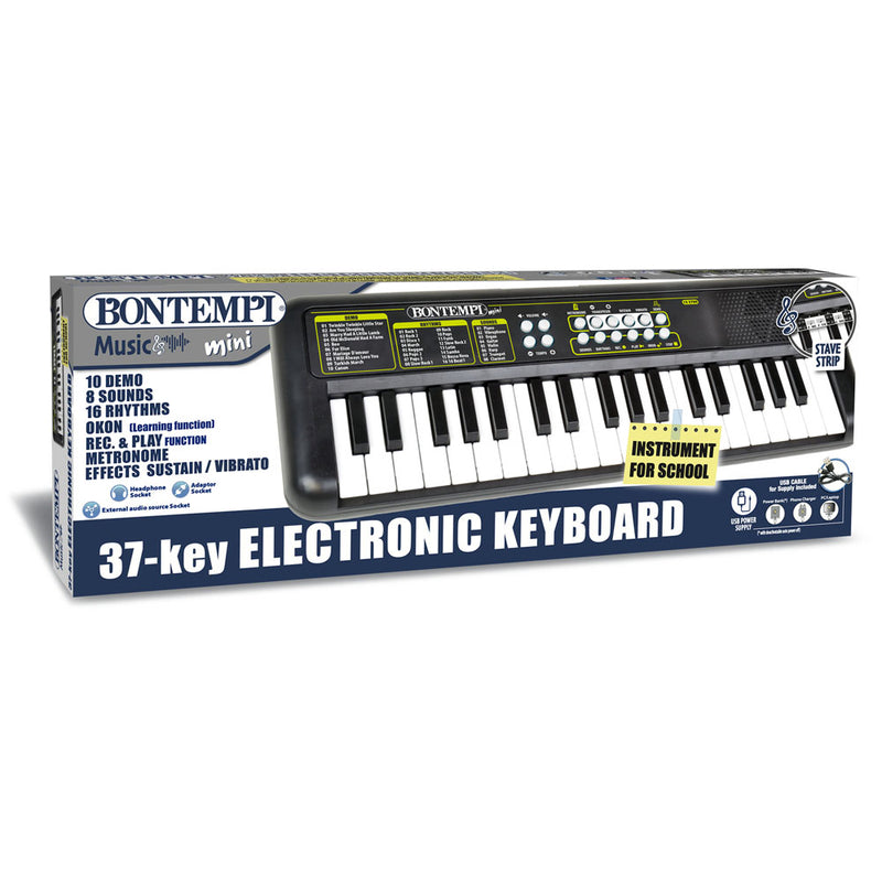 Bontempi 15 3700 Music Mini Tastiera musicale digitale scolastica 37 Tasti Nero